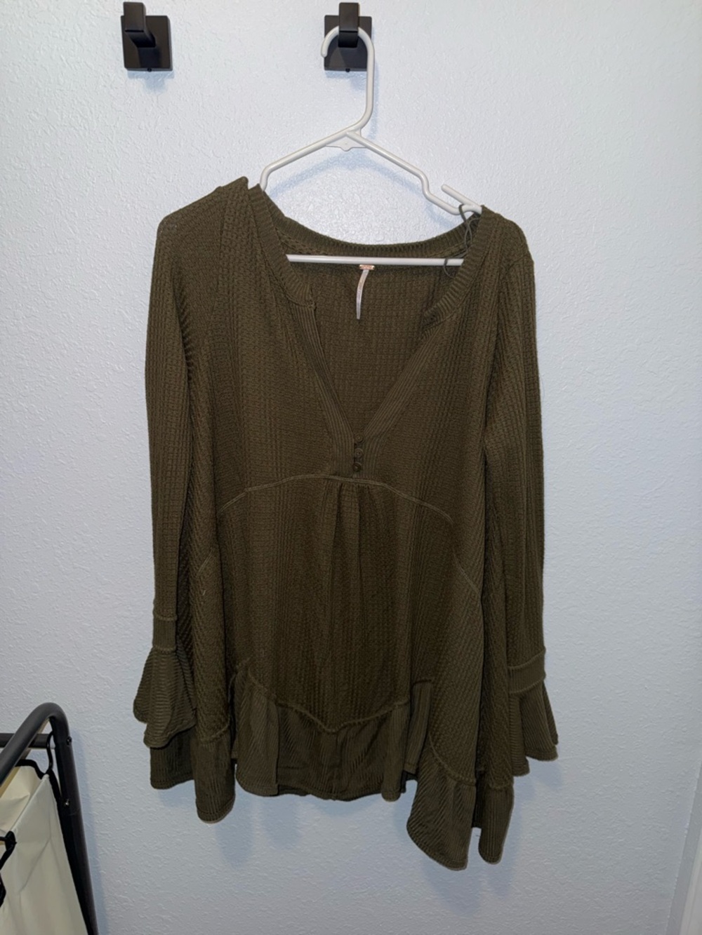 Free People Olive Green Waffle Knit V-Neck Tunic